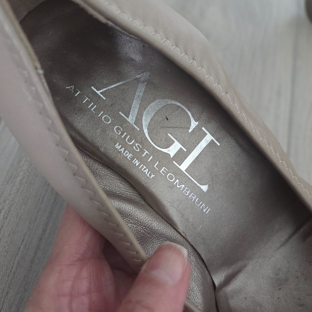 AGL Attilio Giusti Leombruni Snakeskin Cap Toe Pumps Block Heels Taupe 9/9.5 US - Picture 2 of 7